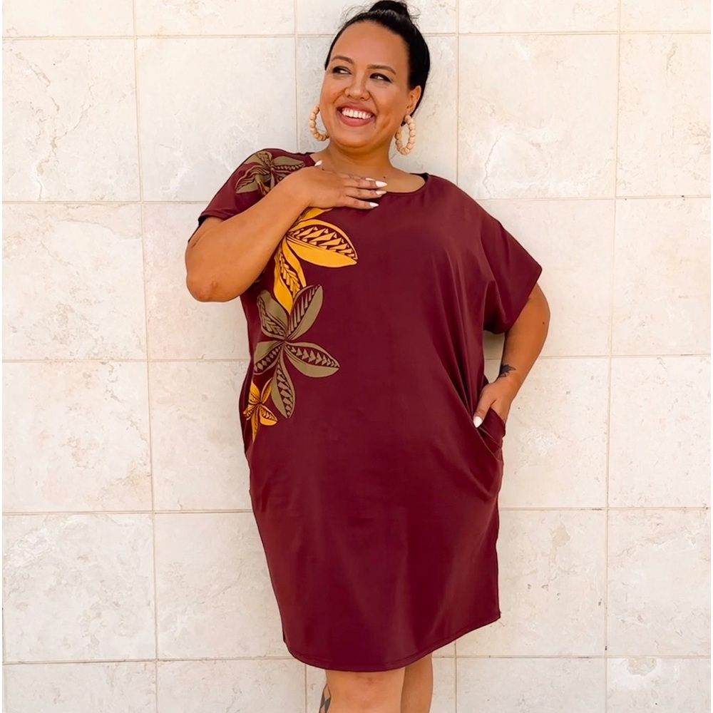 Hawaiian T-shirt Dress w/pockets size Large in Mocha